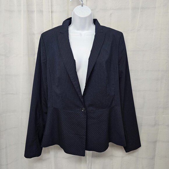 Banana Republic Navy Blue Blazer Pinstriped Preppy Office Peplum 14 - Picture 1 of 11